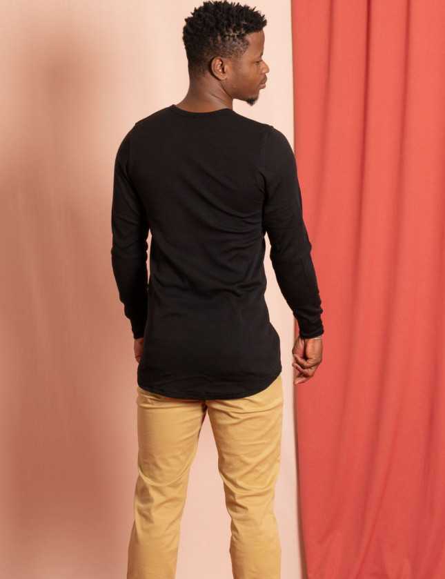 Tee-shirt noir manches longues ultra chaud - Dos long - Homme | Lemahieu