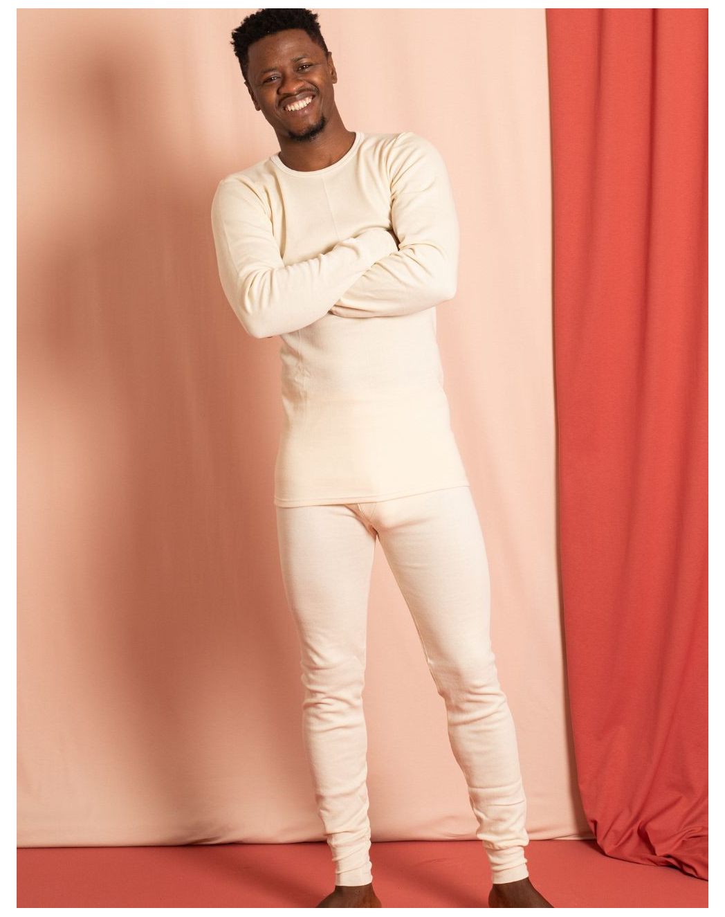 Caleçon long d'hiver pour homme - legging avec braguette - 100% coton -  blanc - L