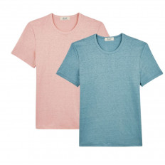 Lot de 2 T-shirts col rond homme lin - bleu ciel et rose