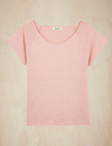 T-shirt col rond femme lin - rose