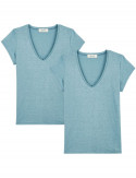 2x T-shirts Lin col V - Bleu ciel - Femme