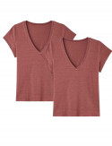 2x T-shirts Lin col V - Terracotta - Femme