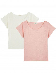 Lot de 2 t-shirts femme lin - ecru + rose
