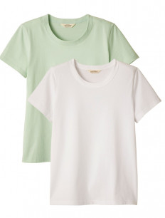2x T-shirts en Coton BIO - Amande + Blanc - Femme