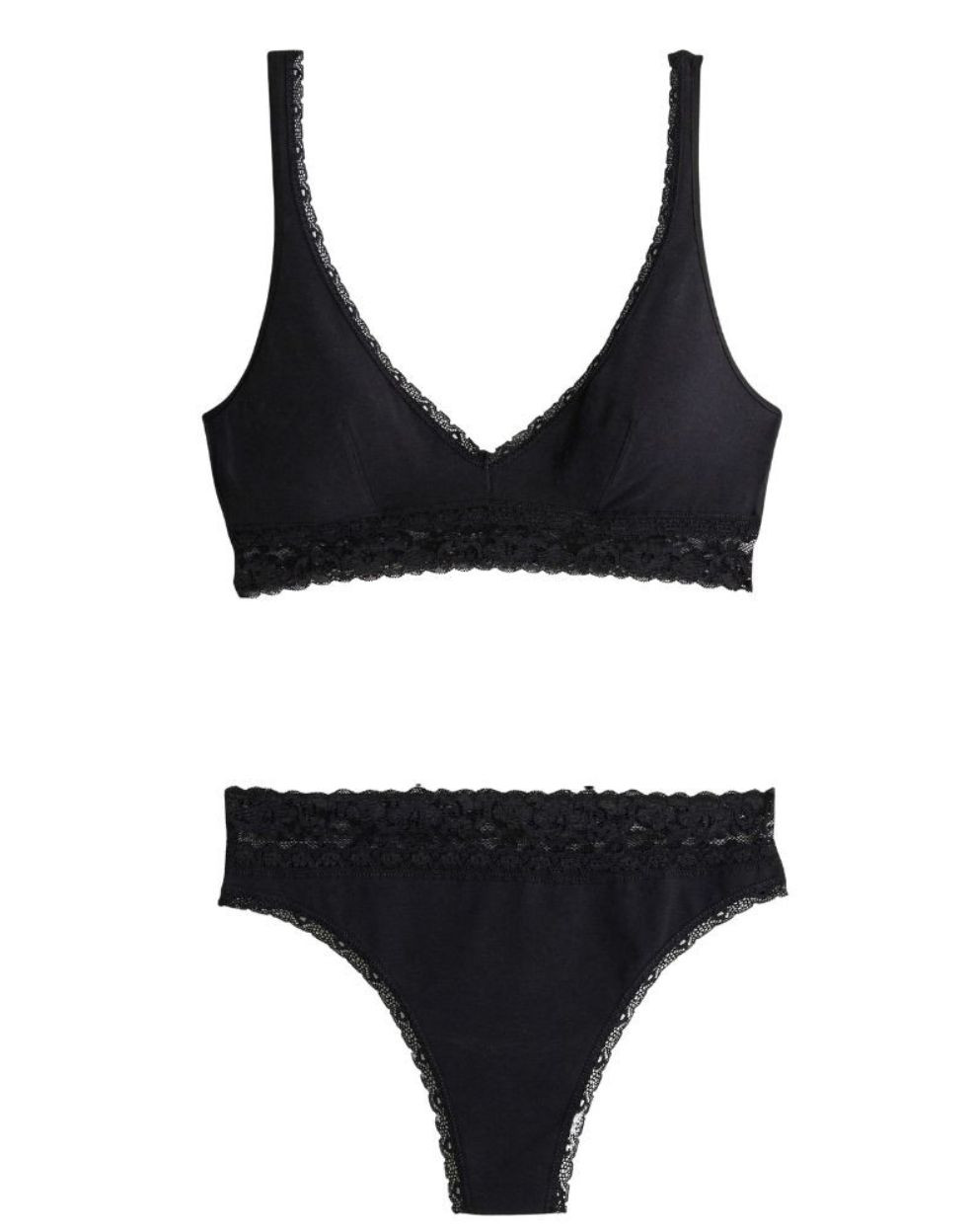 Brassiere et string dentelle Noir Made In France Lemahieu