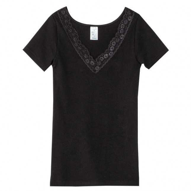 T-shirt Femme - Dentelle Noir | Lemahieu
