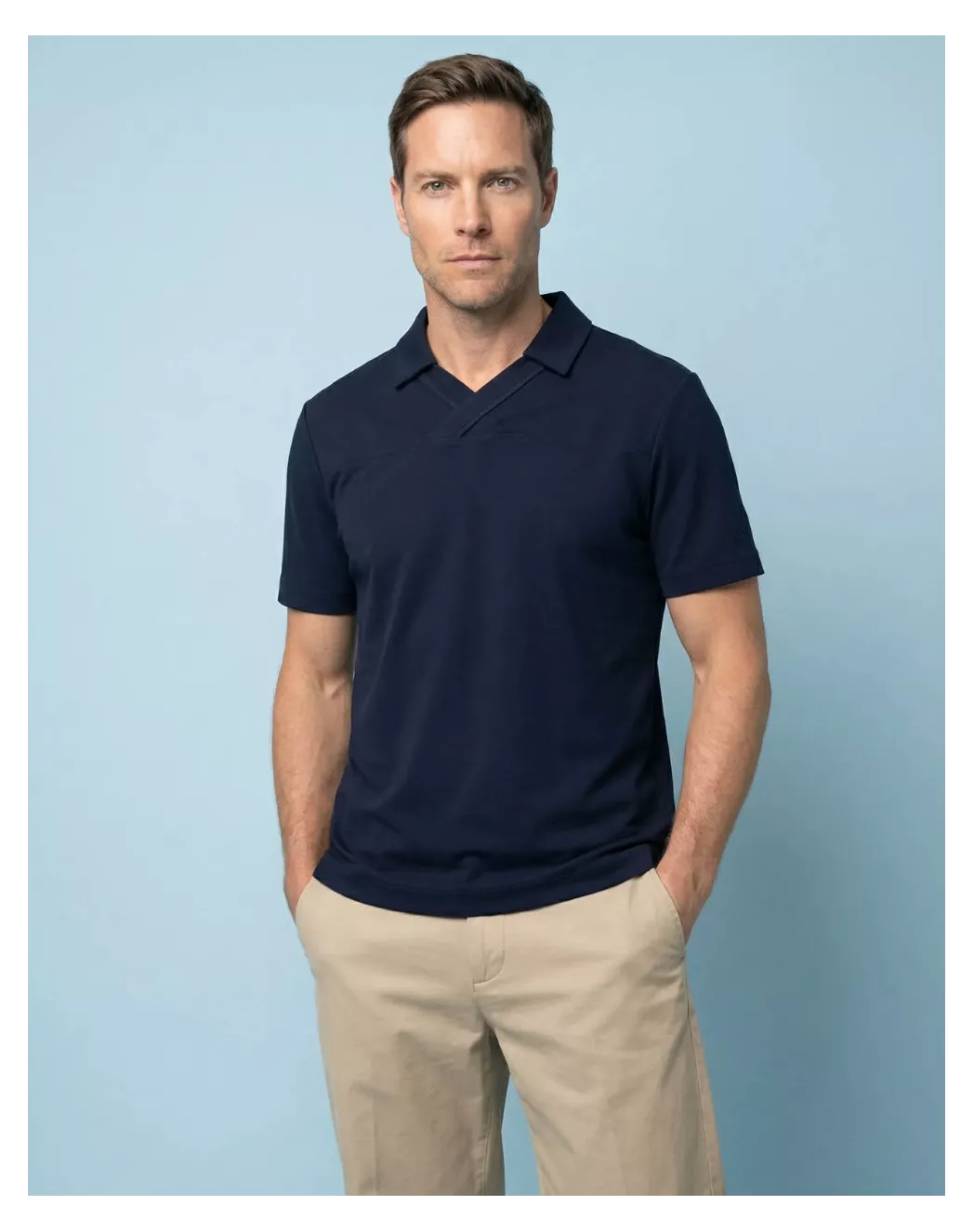 T-shirt épais col chemiser - Bleu Minuit