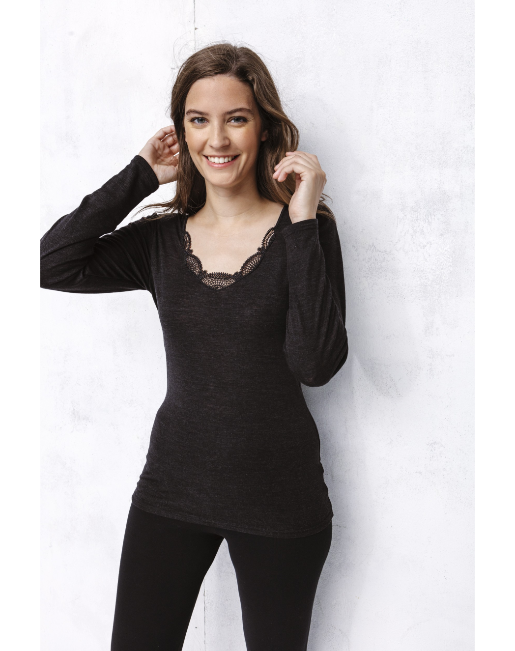 Tee-shirt manches longues en laine et soie extra chaud Femme | Lemahieu