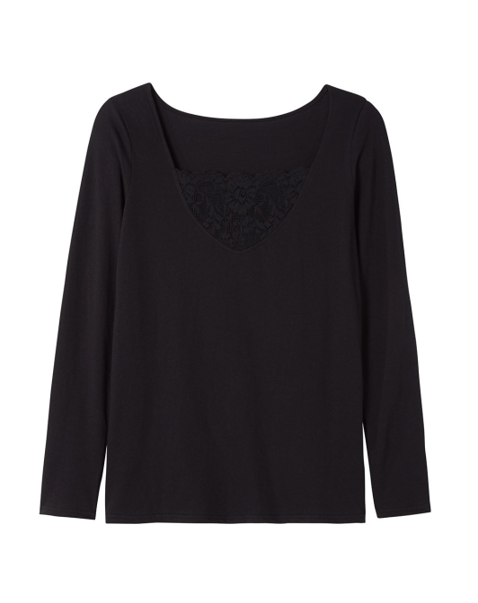 T-shirt manches longues Femme - Dentelle - Noir