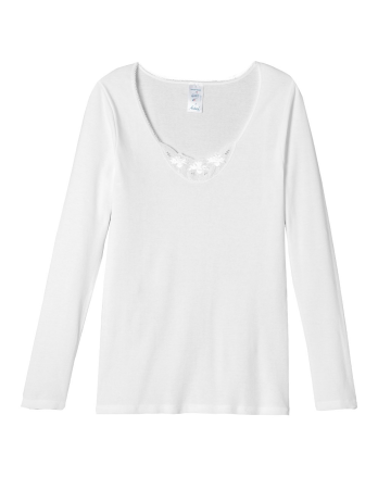 Tee-shirt manches longues en broderie anglaise | Lemahieu