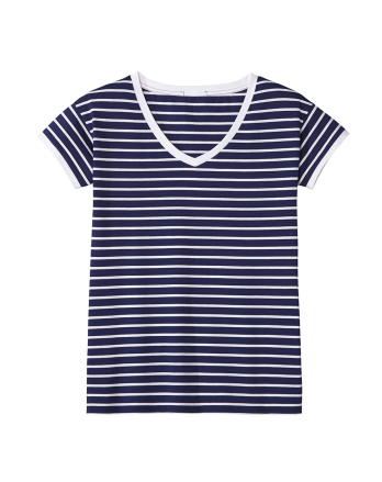 T-shirt marinière - Col V - Marine