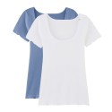 2x T-shirts en Coton BIO - Blanc + Bleu océan - Femme