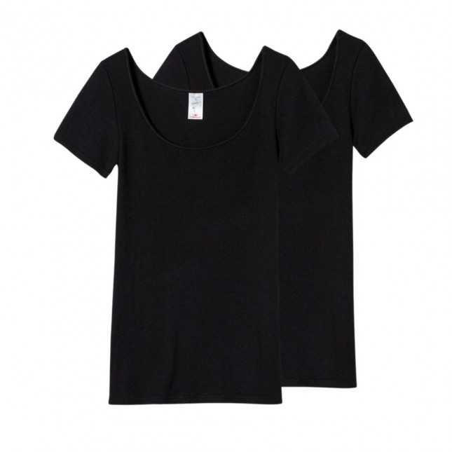 Lot de 2 t-shirts femme Maille plumetis en laine - Noir