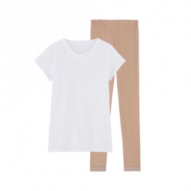 Pyjama T-shirt manches courtes et Legging Femme - Blanc et Seigle