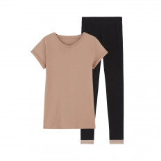 Pyjama T-shirt manches courtes et Legging Femme - Seigle et Noir