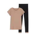 Pyjama T-shirt + Legging en Coton BIO - Seigle + Noir - Femme
