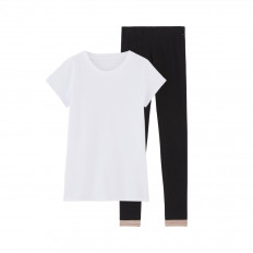 Pyjama T-shirt manches courtes et Legging Femme - Blanc et noir
