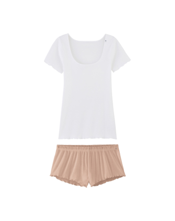 Pyjama T-shirt manches courtes et Short Femme - Blanc et Seigle