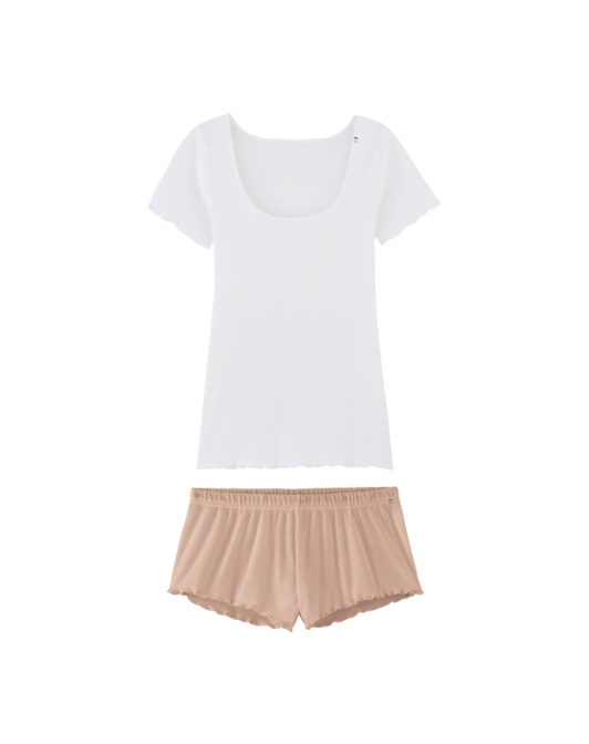 Pyjama T-shirt et Short - Blanc et Seigle