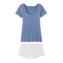Pyjama T-shirt + Short - Bleu océan + Blanc - Femme