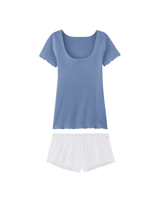 Pyjama T-shirt et Short - Océan et Blanc