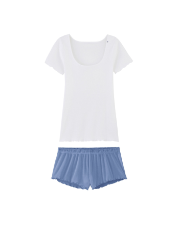 Pyjama T-shirt manches courtes et Short Femme - Blanc et Océan