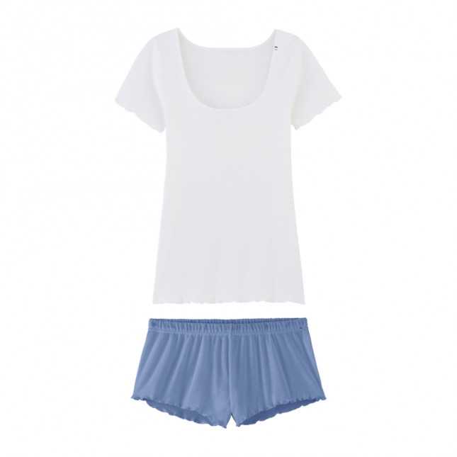 Pyjama T-shirt manches courtes et Short Femme - Blanc et Océan