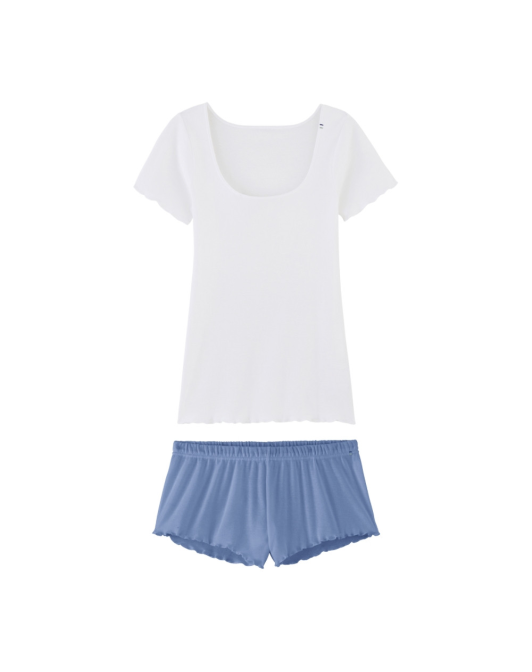 Pyjama T-shirt et Short - Blanc et Océan