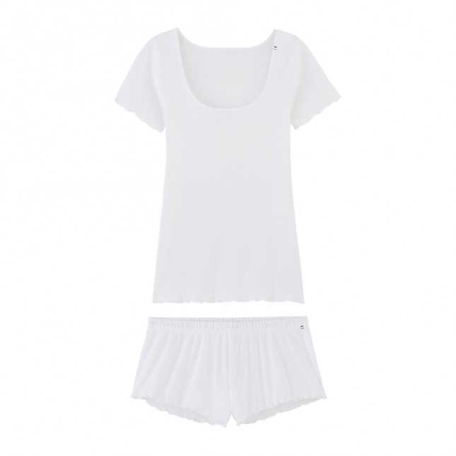Pyjama T-shirt manches courtes et Short Femme - Blanc