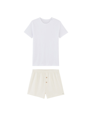 Pyjama T-shirt et Caleçon court Homme - Blanc et Naturel