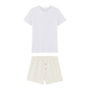 Pyjama T-shirt + Caleçon court en Coton BIO - Blanc + Naturel - Femme