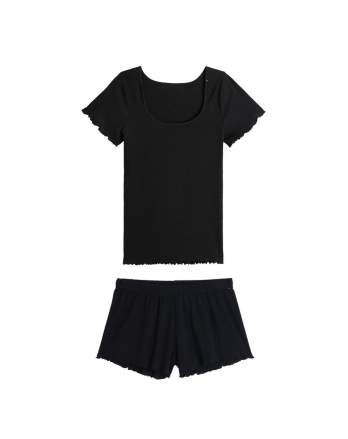 Pyjama T-shirt et Short en coton bio - Noir