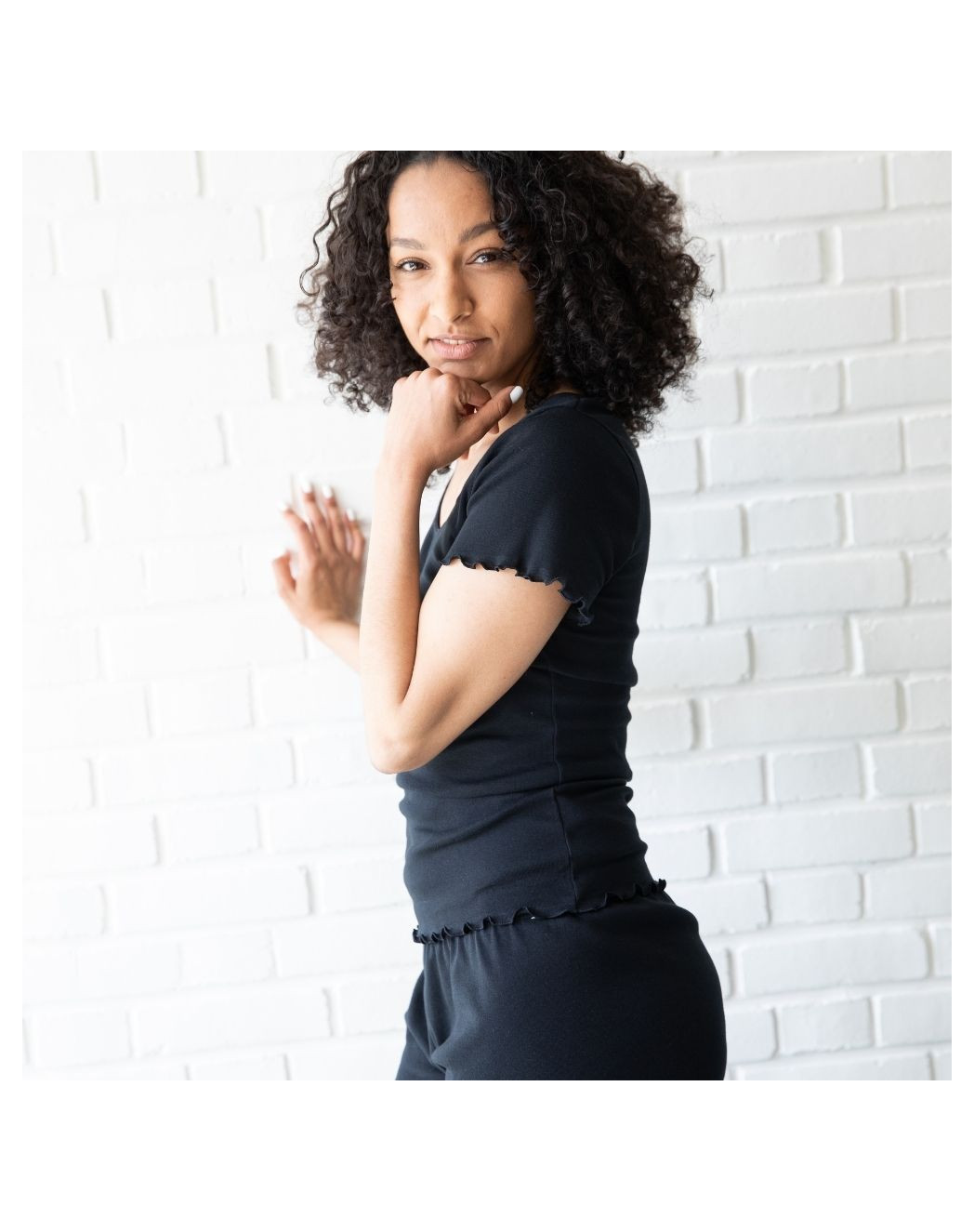 Pyjama T-shirt et Short en coton bio - Noir