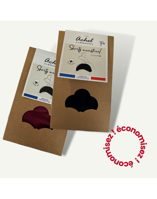 Lot de 2 shortys menstruels - Noir + Grenat