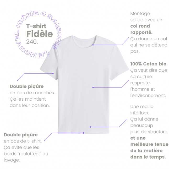 Lot de 2 t-shirts en coton Bio épais - Blanc  - Made in France
