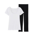 Pyjama T shirt Blanc et Pantalon noir - La Flâneuse