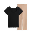 Pyjama T-shirt Noir et Pantalon Seigle- La Flâneuse