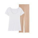 Pyjama T-shirt Blanc et Pantalon Seigle- La Flâneuse