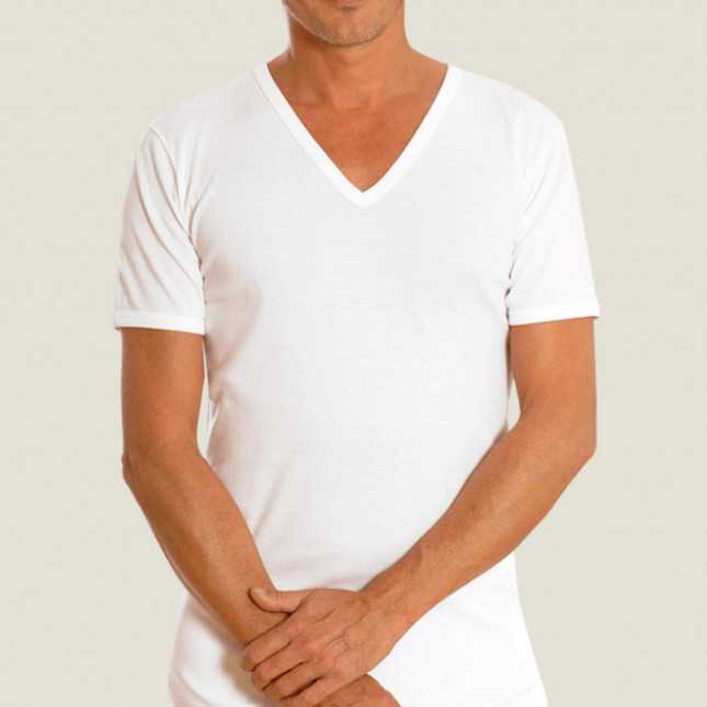 Tee-shirt Col V Homme - Couleur - Manches courtes - 100% Coton | Lemahieu