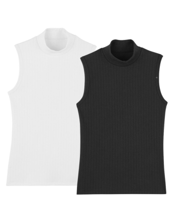 Débardeur Femme Col roulé coton et laine - Blanc