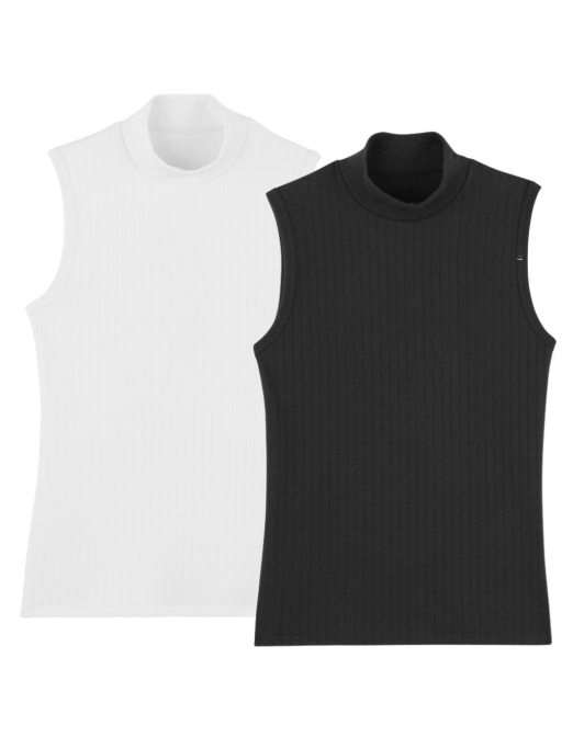Lot de 2 Débardeurs Femme Col roulé coton et laine - Noir - Blanc
