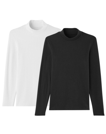 T-shirt manches longues laine et coton - Noir