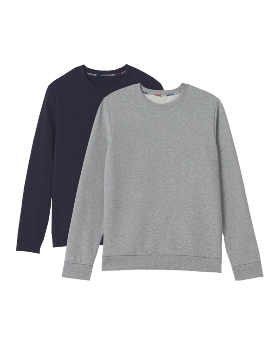 Lot de 2 Sweats coton Bio - Mixte - Marine + Gris