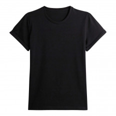 T-shirt coton Bio Femme - Manches à revers - Noir - LE REVERS 2.0