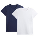 Lot de 2 T-shirts coton Bio Femme - Manches à revers - Marine et Blanc