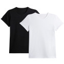 Lot de 2 T-shirts coton Bio Femme - Manches à revers - Noir et Blanc