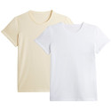 Lot de 2 T-shirts coton Bio Femme - Manches à revers - Blanc et Ecru
