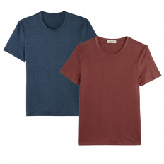T-shirt col rond homme lin - Terracotta et Marine