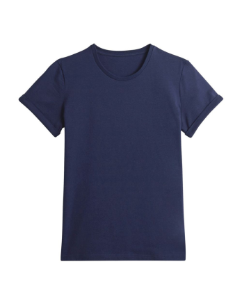 T-shirt coton Bio Femme - Manches à revers - Marine - LE REVERS 2.0