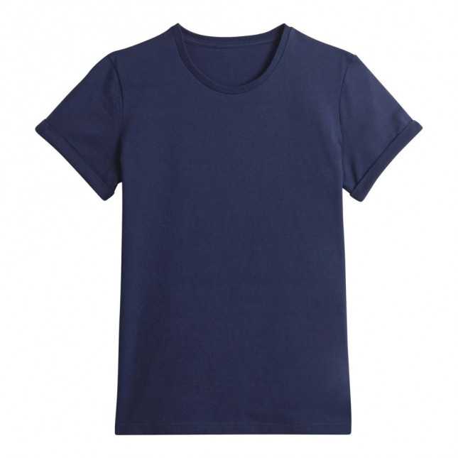 T-shirt coton Bio Femme - Manches à revers - Marine - LE REVERS 2.0